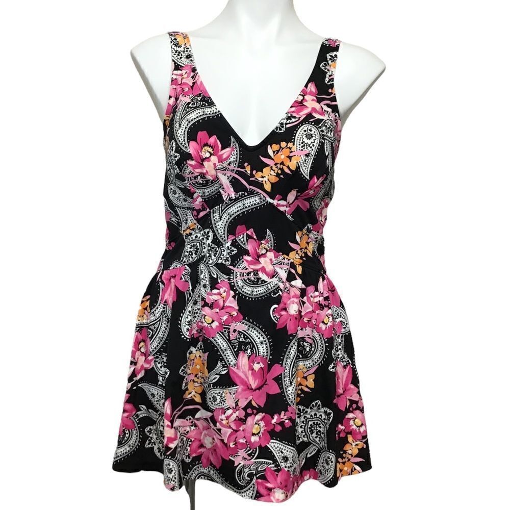 Maxine Of Hollywood Floral Print One Piece Swimsuit Good Condition Size 16